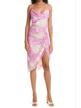 Samsoe Samsoe Dapples Floral Satin Burnout Dress In Pinkl, Sz M, NWT
